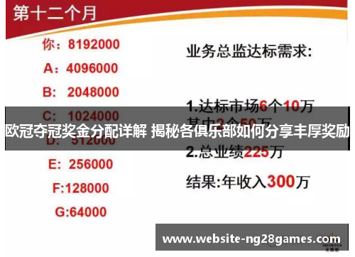 欧冠夺冠奖金分配详解 揭秘各俱乐部如何分享丰厚奖励